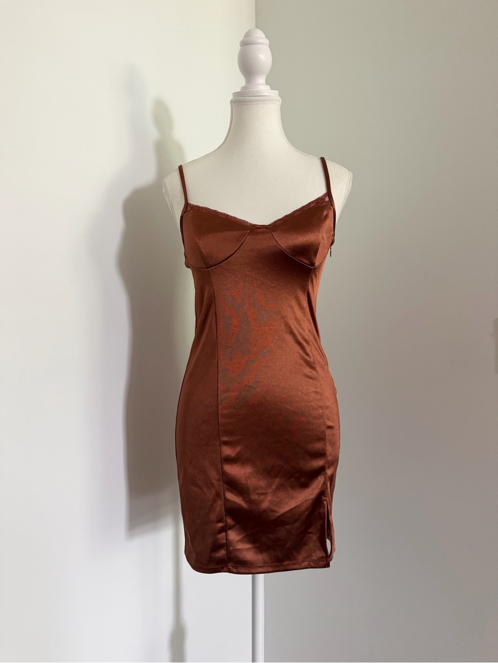 Forever 21 Copper Satin Slip Dress with lace detail size S